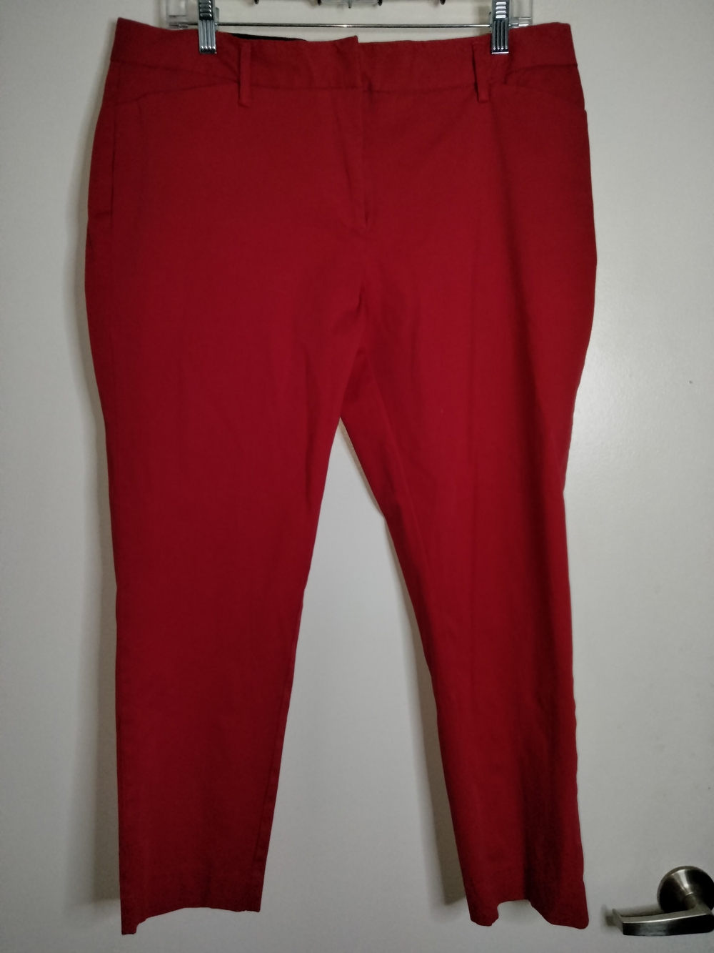 Worthington (Size 12) Red Flat Front Tailored Straight Cut Slim Fit Ankle Pants